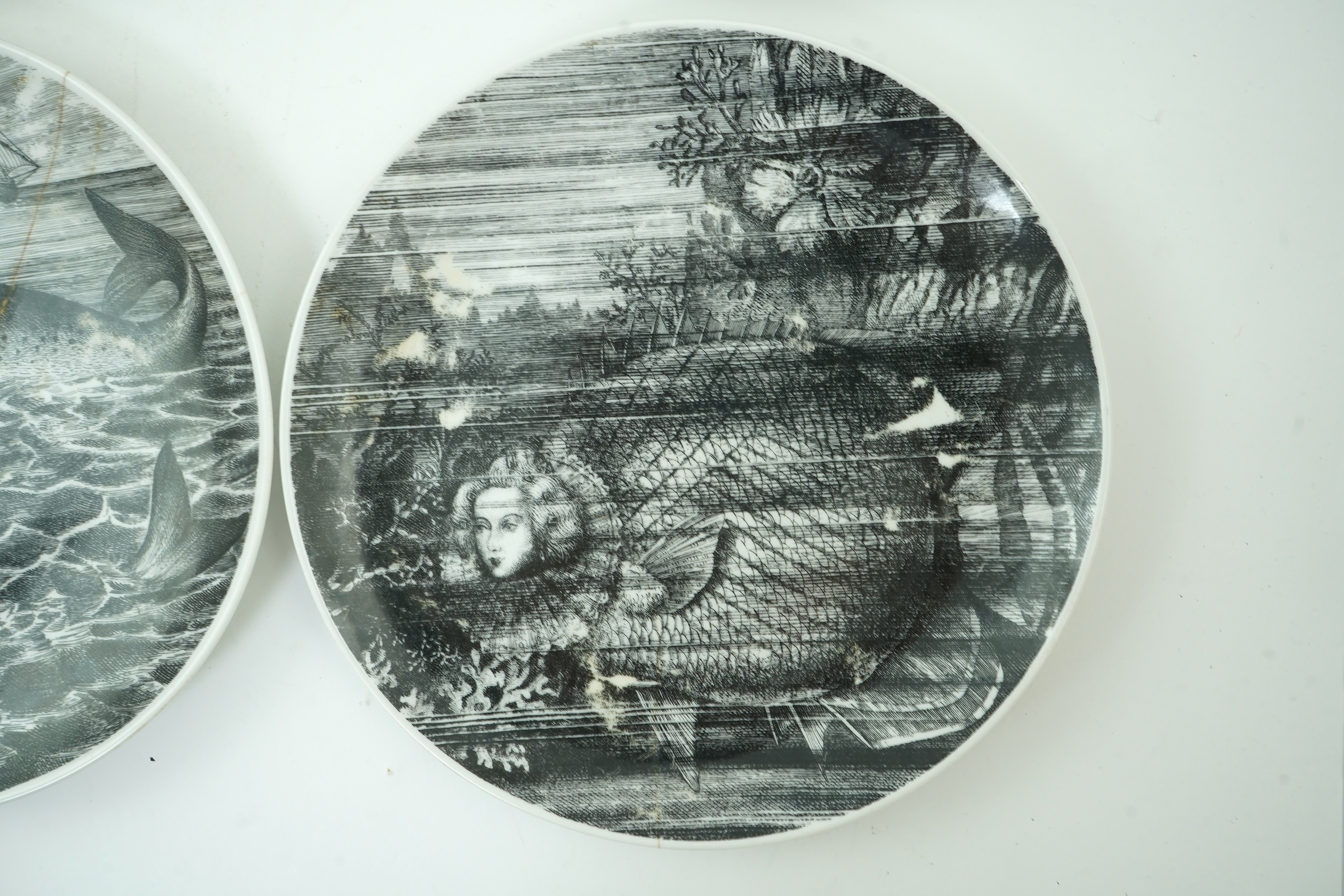 Piero Fornasetti (Italian, 1913-1988): Six ‘Sirene’ plates